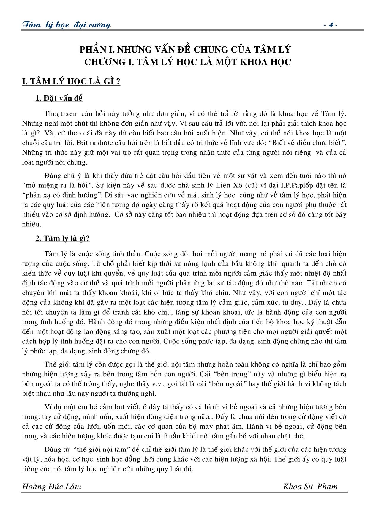 Giáo trình Tâm lí học đại cương (Phần 1) trang 4