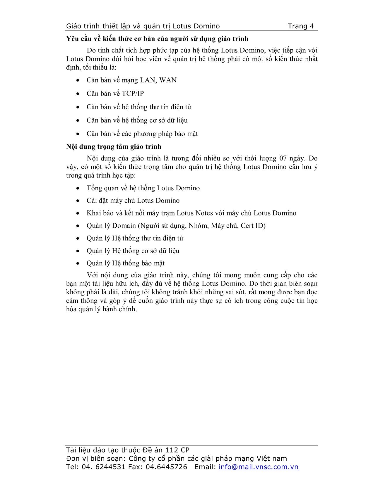 Giáo trình Thiết lập và quản trị Lotus Domino trang 4