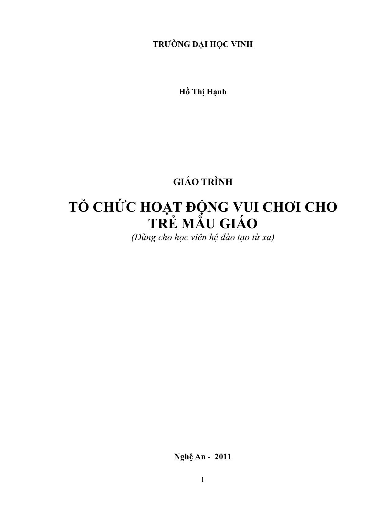 Giáo trình Tổ chức hoạt động vui chơi cho trẻ mẫu giáo trang 1