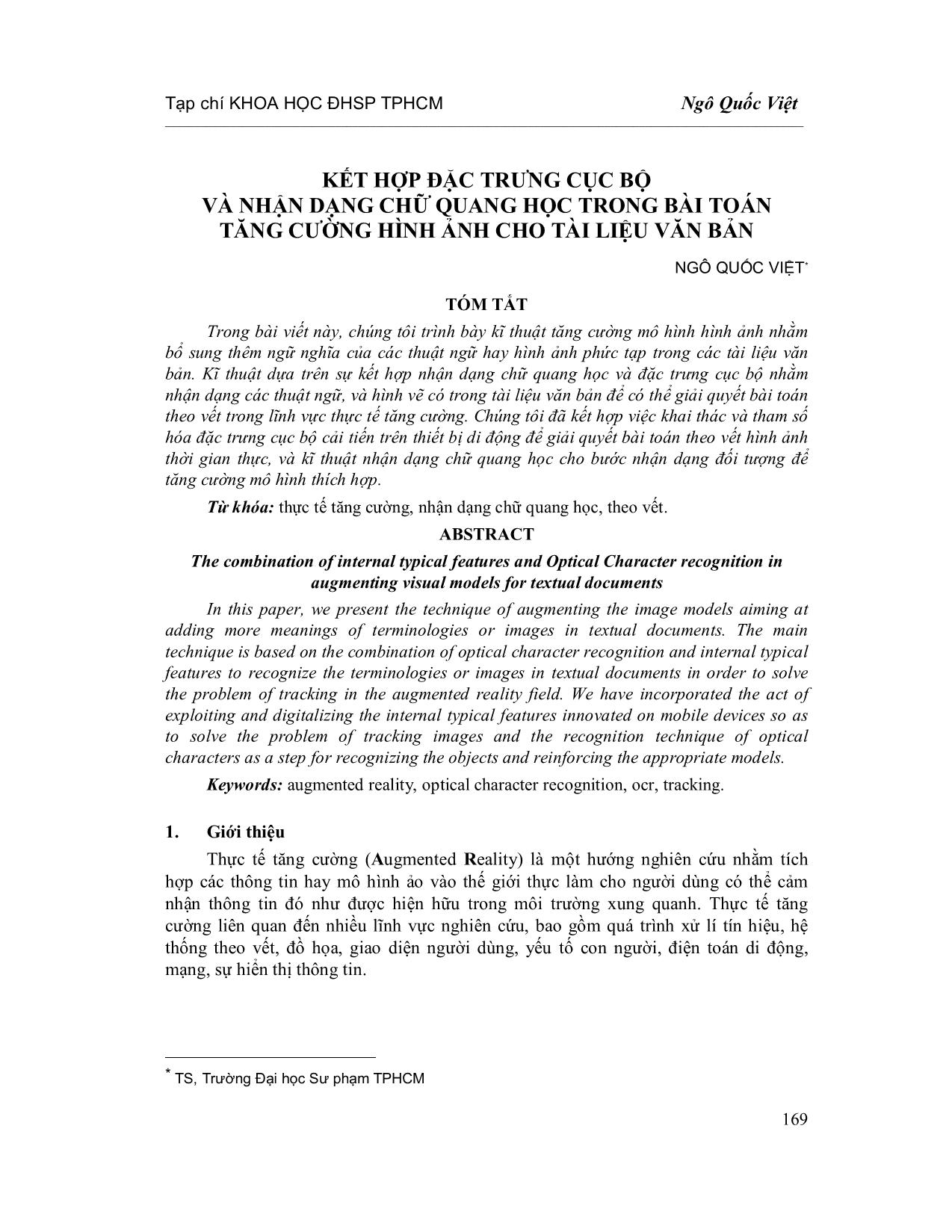 Kết hợp đặc trưng cục bộ và nhận dạng chữ quang học trong bài toán tăng cường hình ảnh cho tài liệu văn bản trang 1