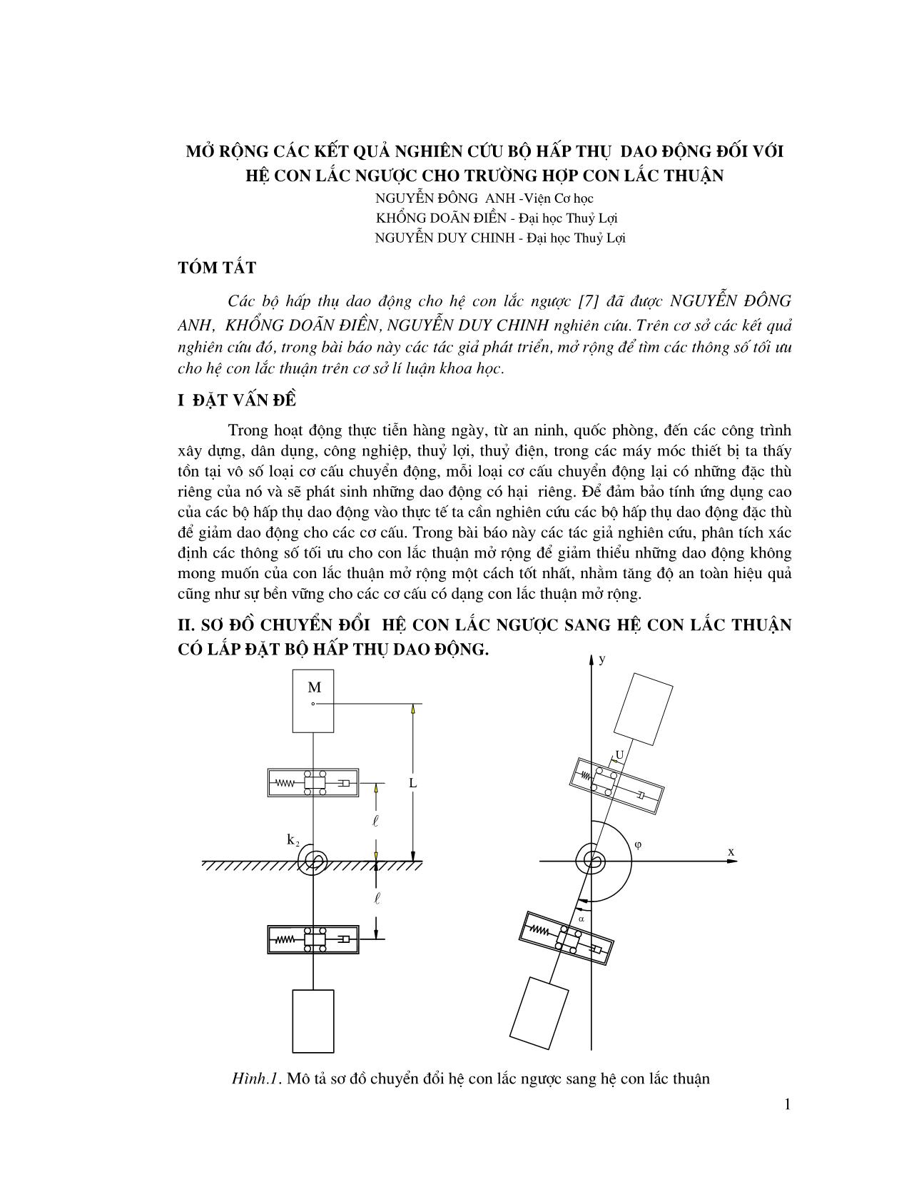 Mở rộng các kết quả nghiên cứu bộ hấp thụ dao động đối với hệ con lắc ngược cho trường hợp con lắc thuận trang 1