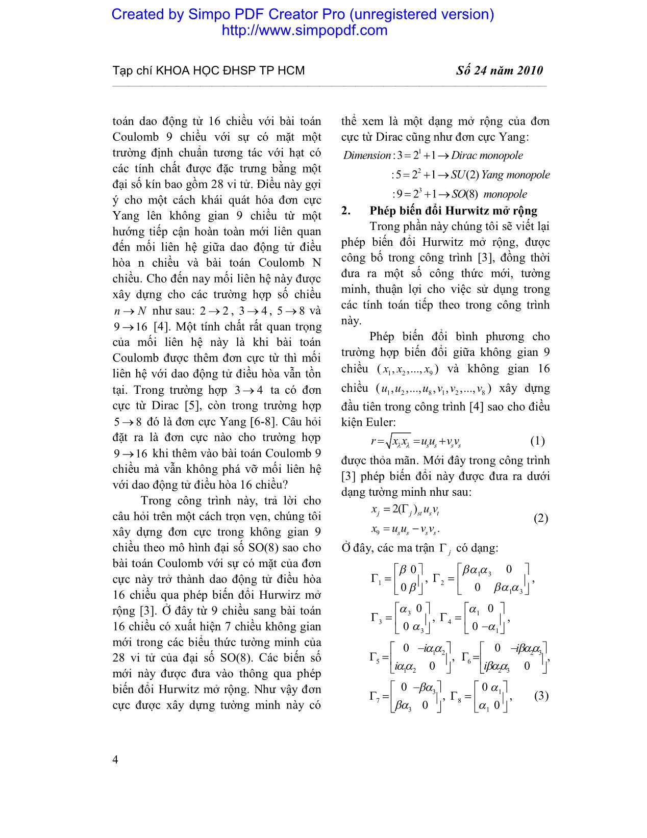 Mở rộng đơn cực Dirac và Yang cho không gian 9 chiều trang 2