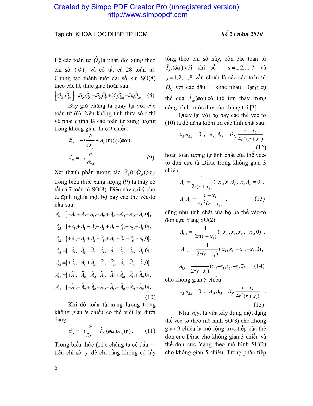 Mở rộng đơn cực Dirac và Yang cho không gian 9 chiều trang 4