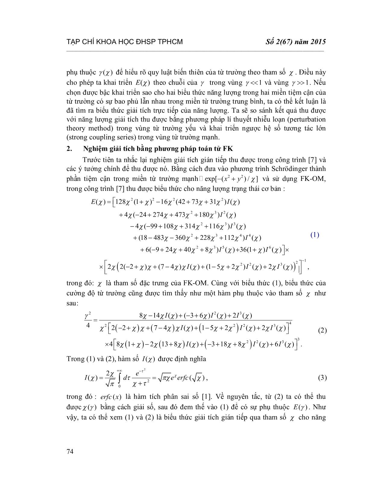 Mô tả giải tích cho năng lượng trạng thái cơ bản của Exciton hai chiều trong từ trường trang 2