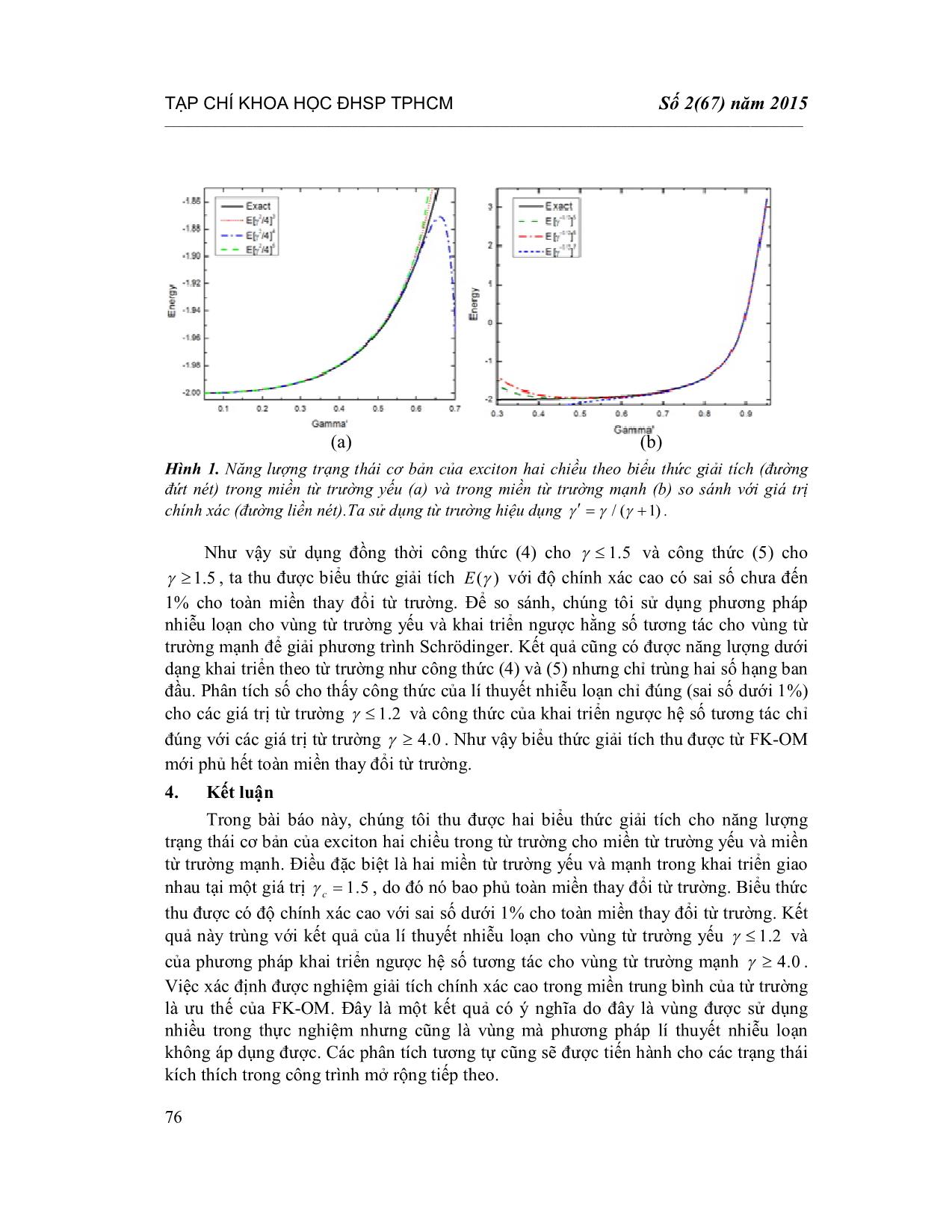 Mô tả giải tích cho năng lượng trạng thái cơ bản của Exciton hai chiều trong từ trường trang 4