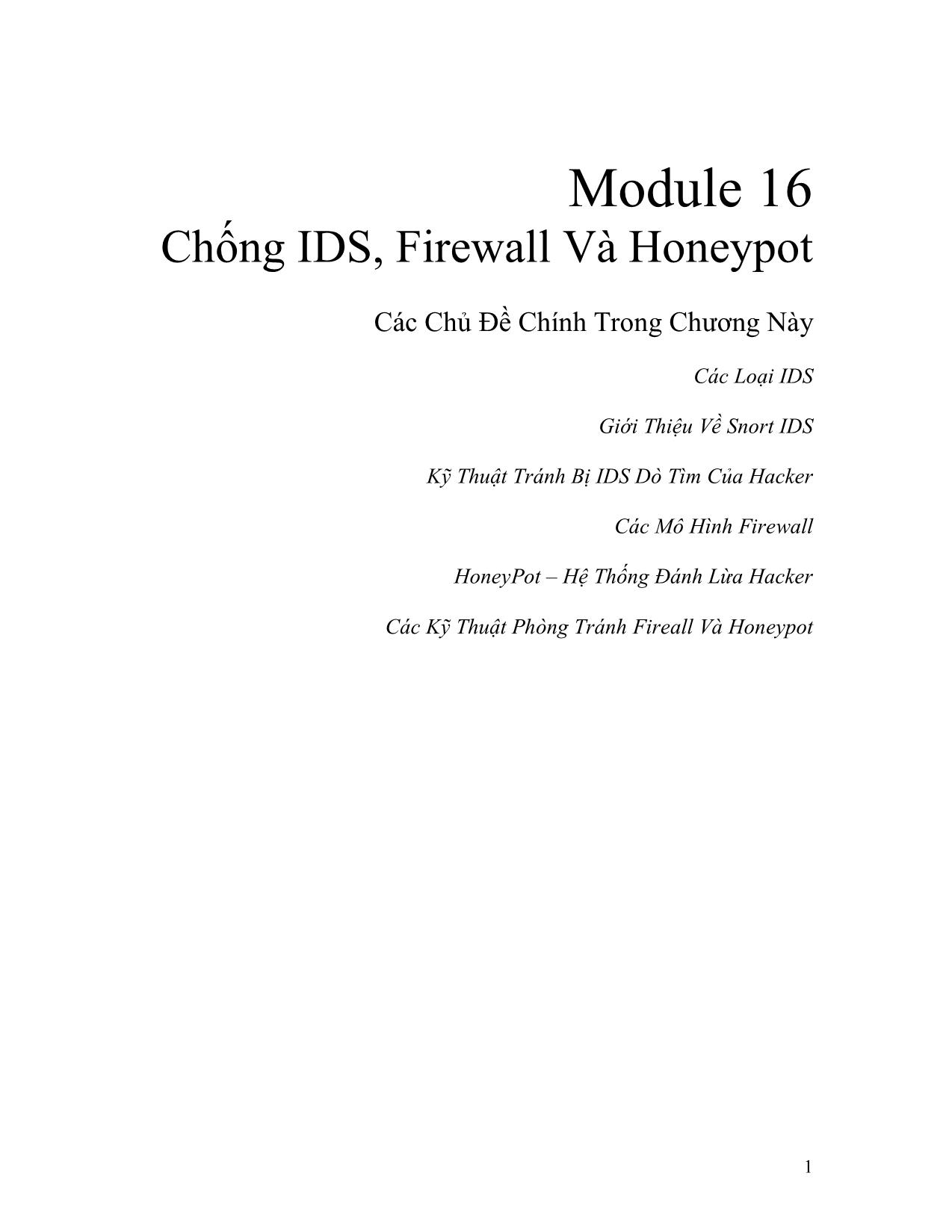 Module 16: Chống IDS, Firewall và Honeypot trang 1