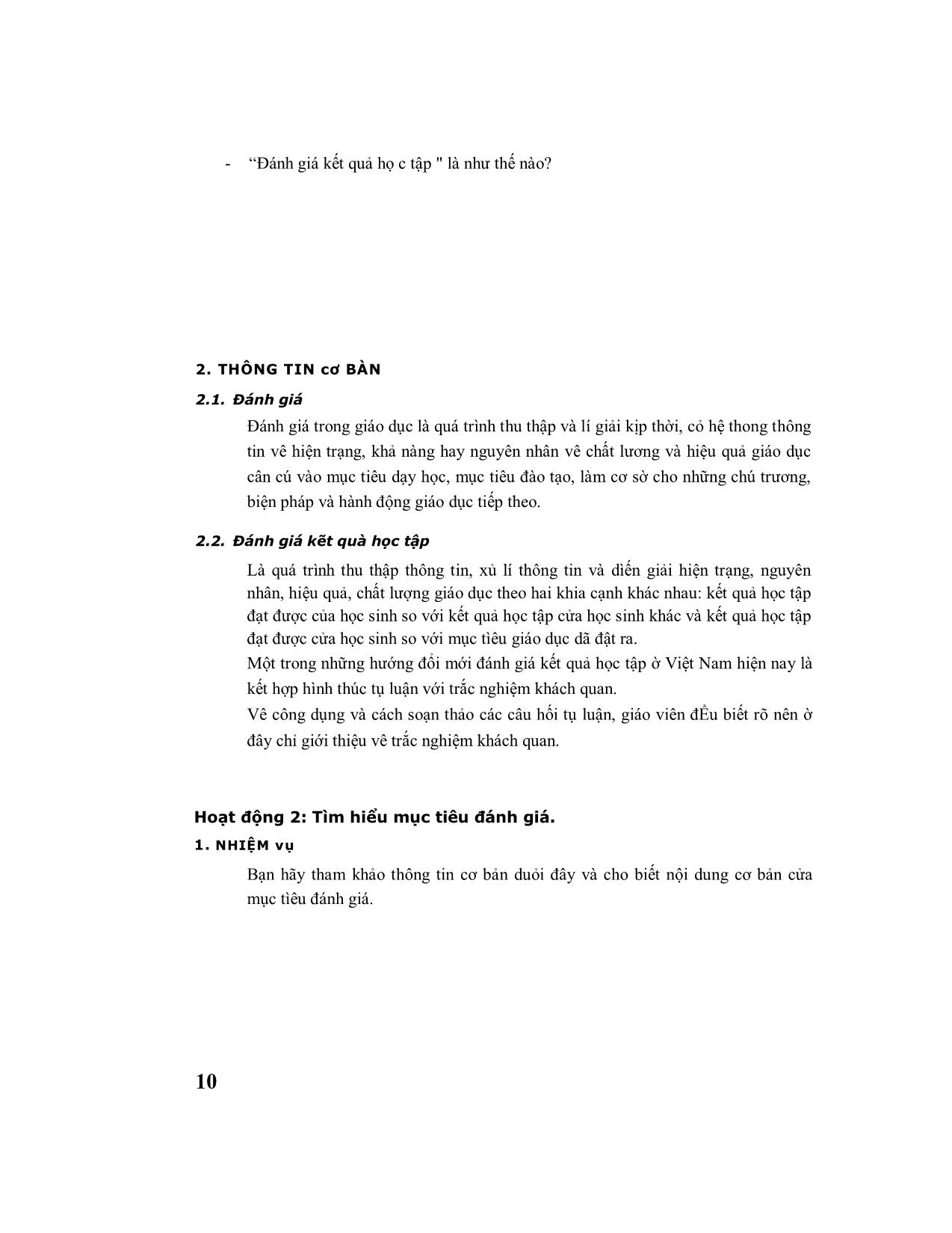 Module 23: Kiểm tra, đánh giá kết quả học tập của học sinh trang 4