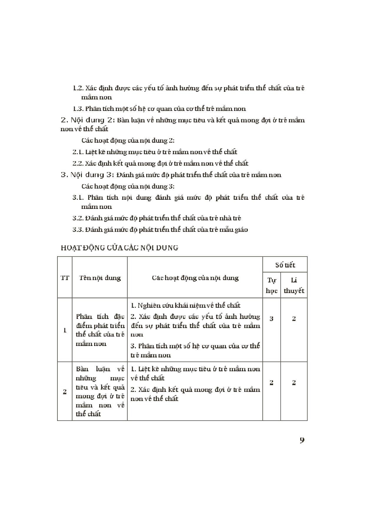 Module Mầm non 1: Đặc điểm phát triển thể chất. Những mục tiêu và kết quả mong đợi ở trẻ mầm non về thể chất trang 3