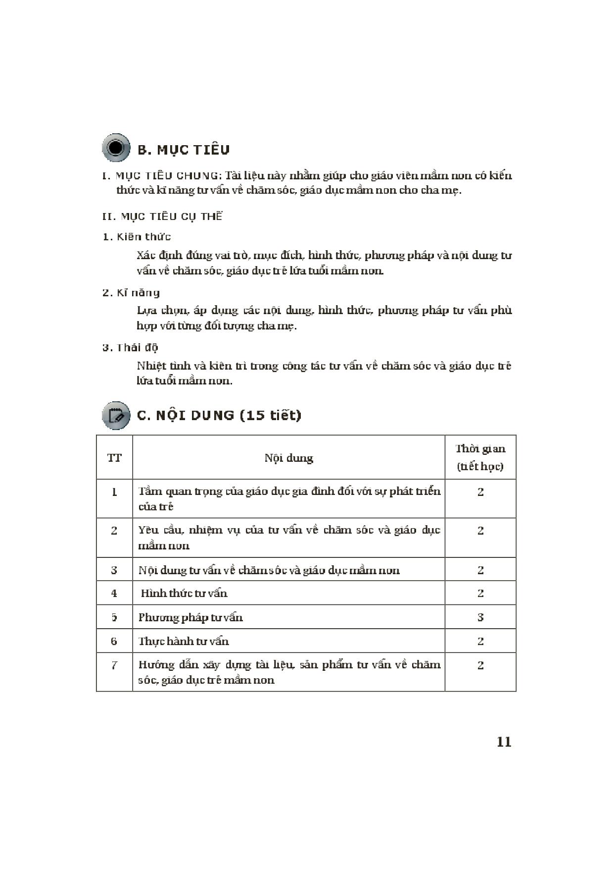 Module Mầm non 10: Tư vấn về chăm sóc, giáo dục mầm non trang 3