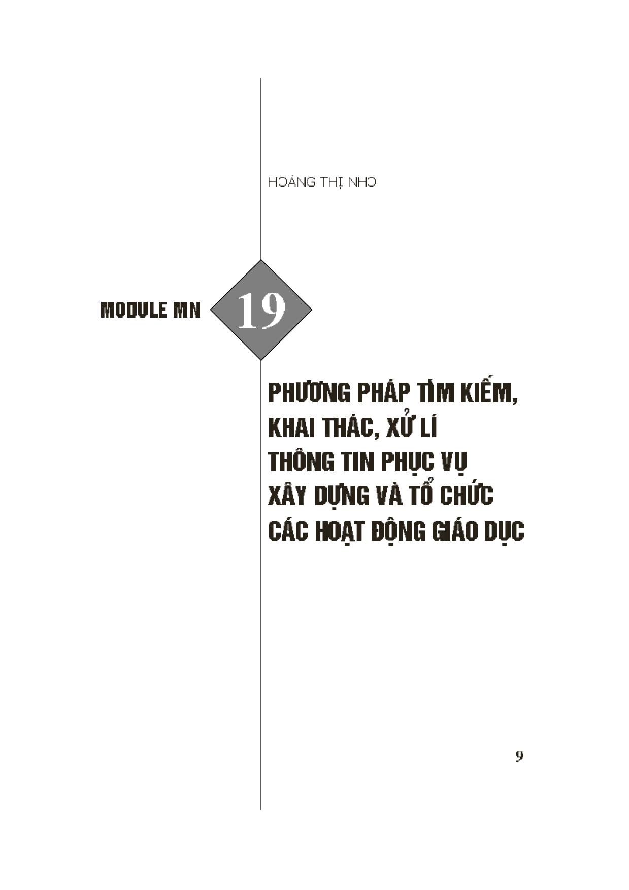 Module Mầm non 19: Phương pháp tìm kiếm, khai thác, xử lí thông tin phục vụ xây dựng và tổ chức các hoạt động giáo dục trang 1