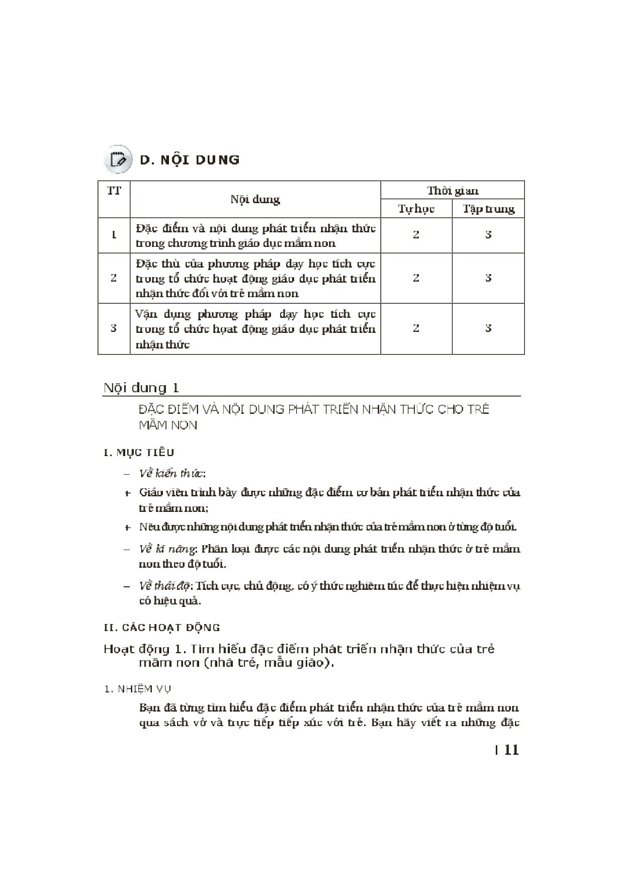 Module Mầm non 22: Ứng dụng phương pháp dạy học tích cực trong lĩnh vực phát triển nhận thức trang 5