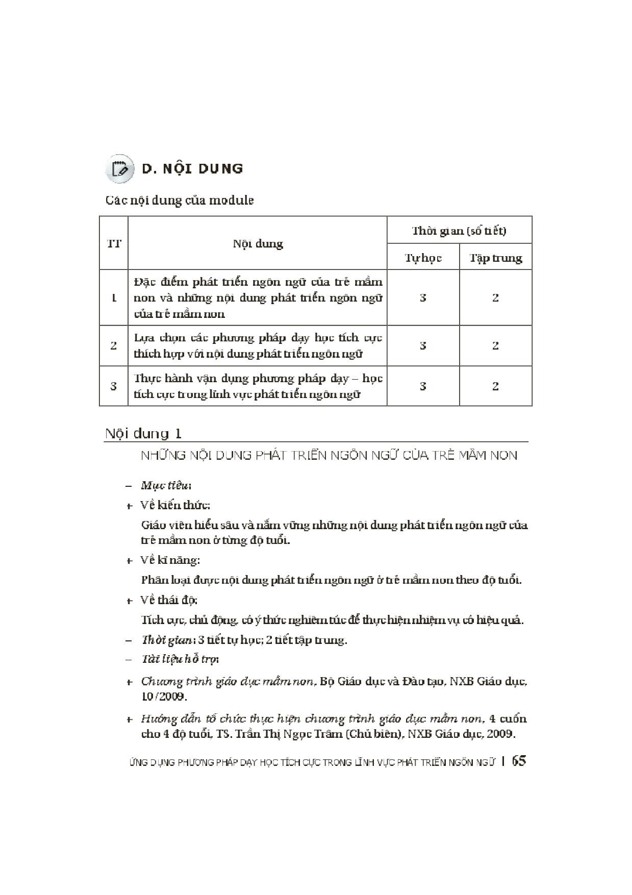 Module Mầm non 23: Ứng dụng phương pháp dạy học tích cực trong lĩnh vực phát triển ngôn ngữ trang 3