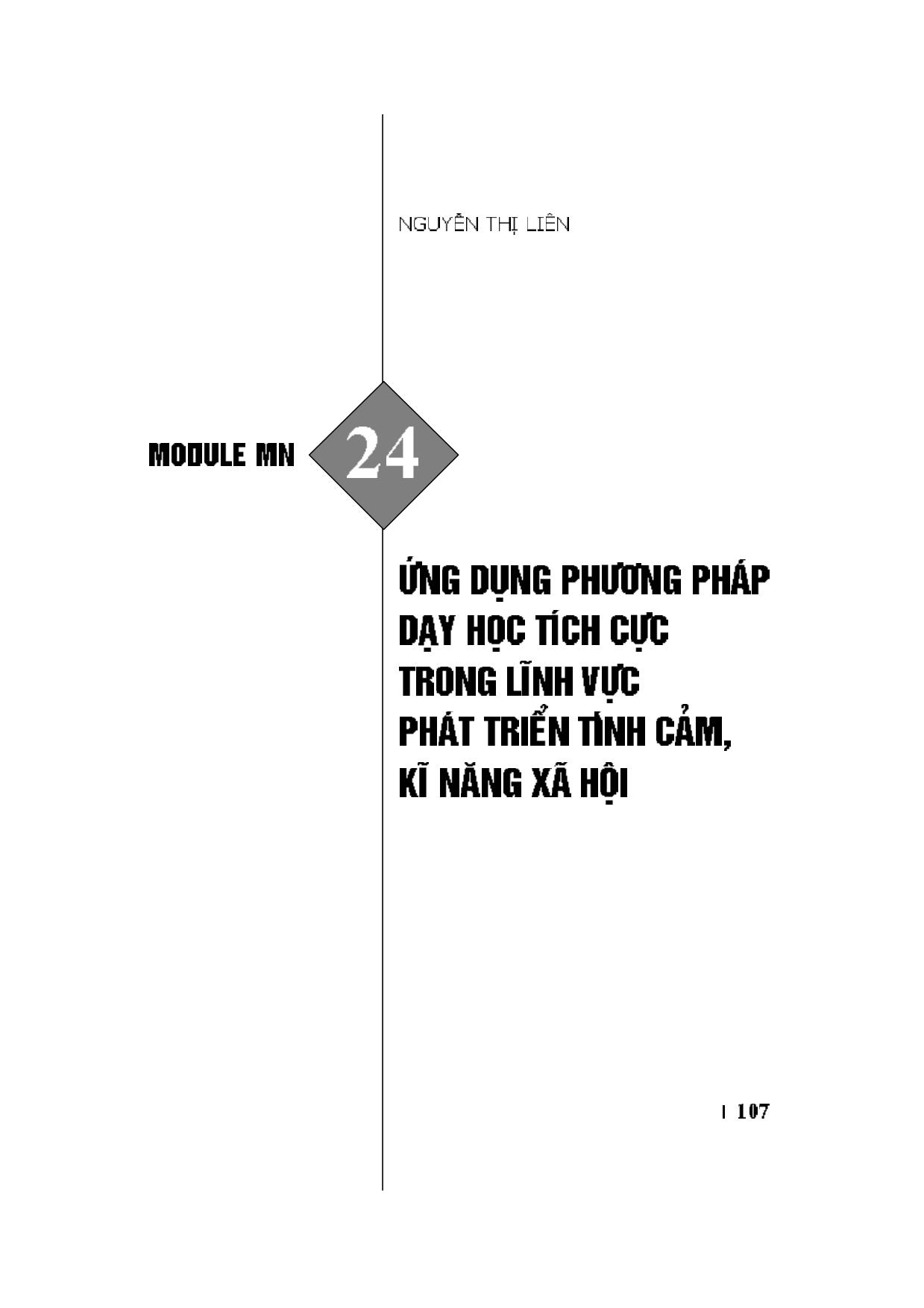 Module Mầm non 24: Ứng dụng phương pháp dạy học tích cực trong lĩnh vực phát triển tình cảm, kĩ năng xã hội trang 1