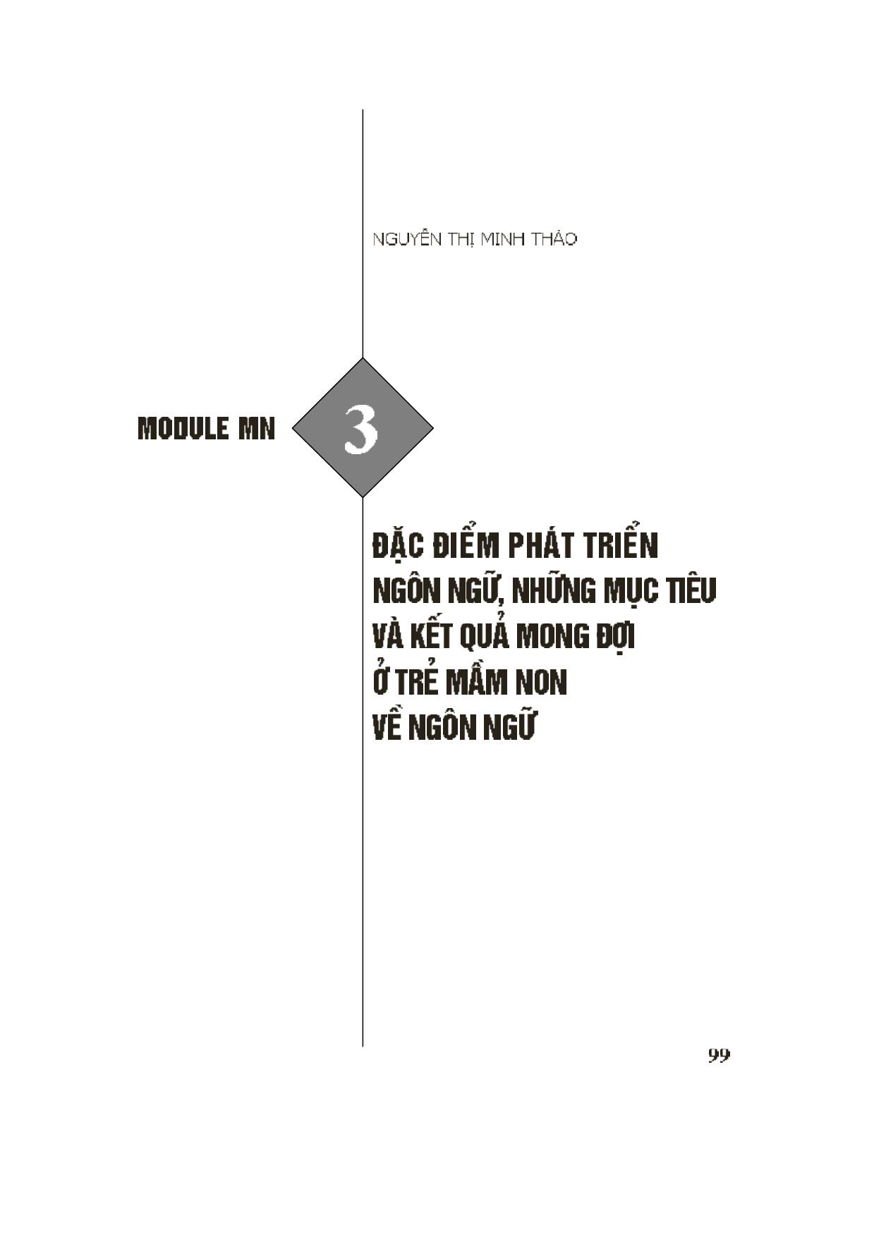 Module Mầm non 3: Đặc điểm phát triển ngôn ngữ, những mục tiêu và kết quả mong đợi ở trẻ mầm non về ngôn ngữ trang 1