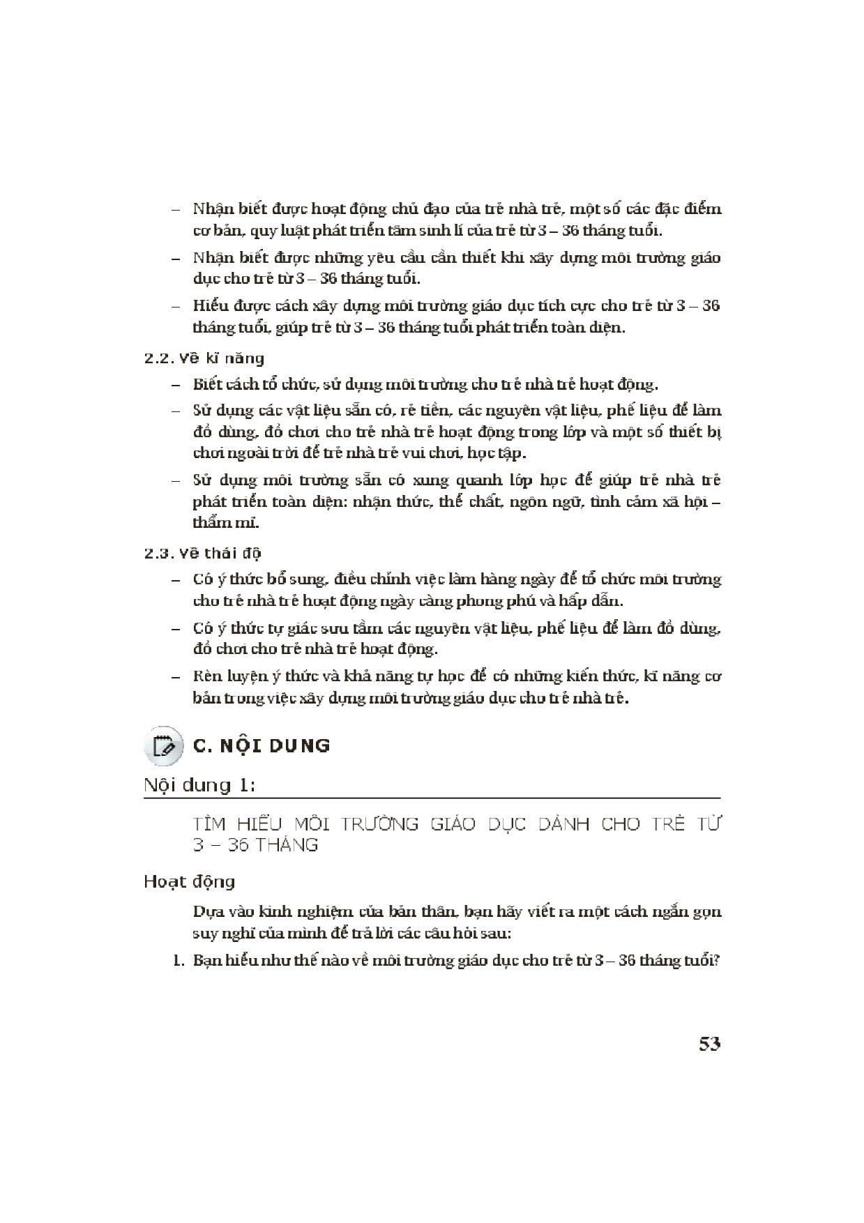 Module Mầm non 8: Xây dựng môi trường giáo dục cho trẻ 3-36 tháng tuổi trang 3