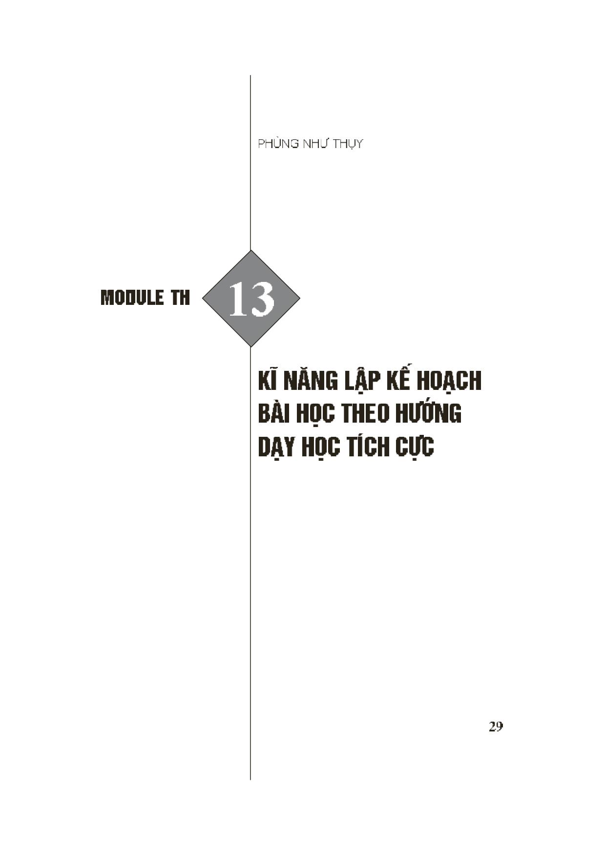 Module Tiểu học 13: Kỹ năng lập kế hoạch bài học theo hướng dạy học tích cực trang 1