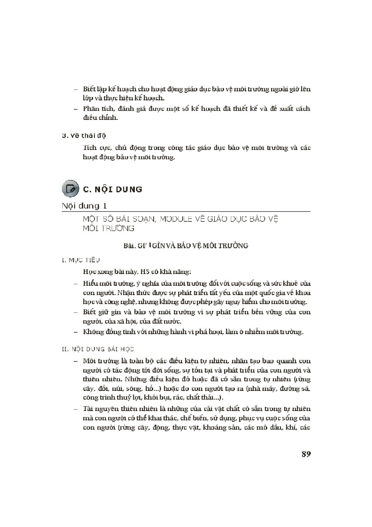 Module Tiểu học 44: Thực hành giáo dục bảo vệ môi trường cho học sinh trong một số môn học ở Tiểu học trang 3