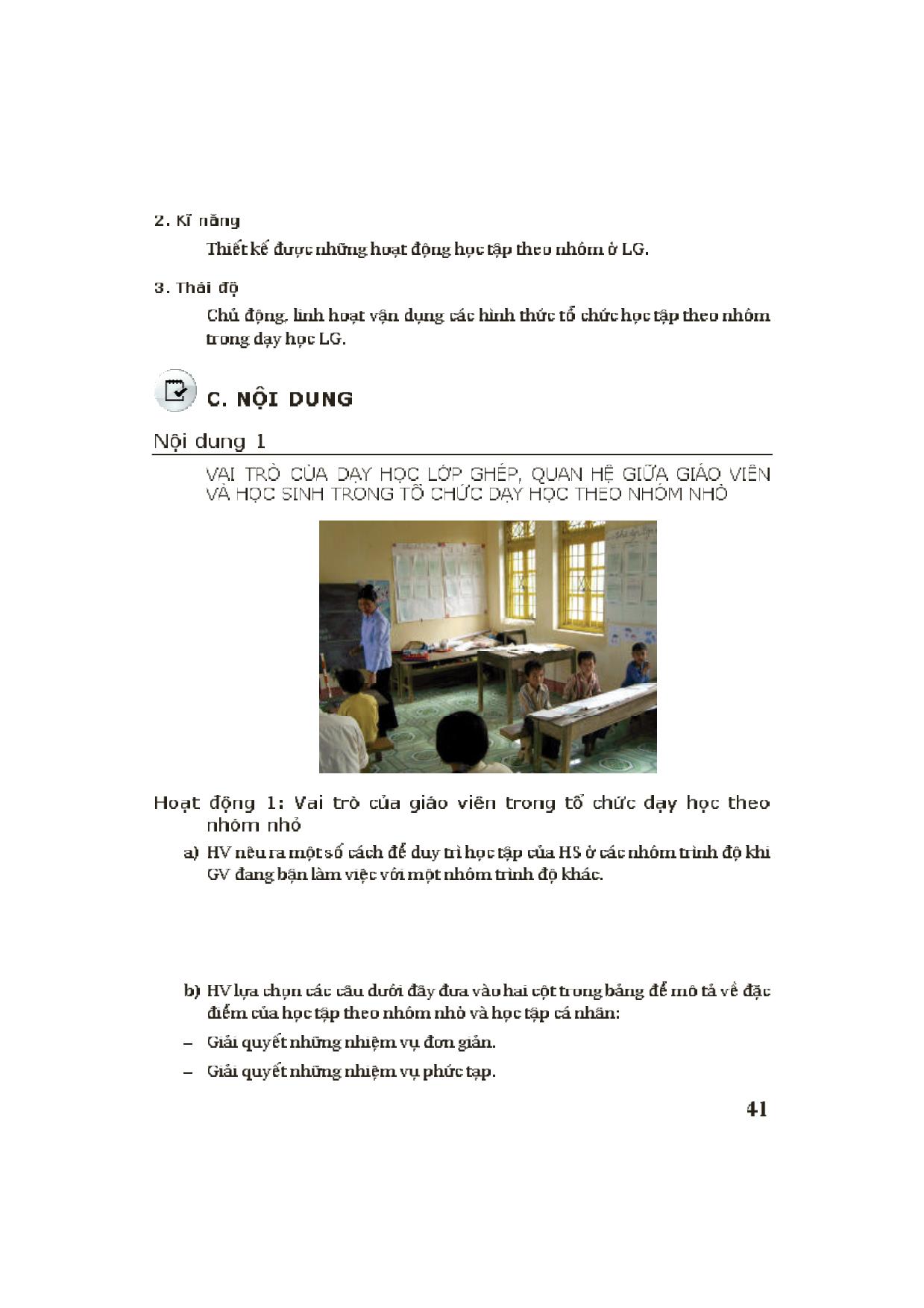 Module Tiểu học 5: Tổ chức học tập cho học sinh ở lớp ghép trang 3