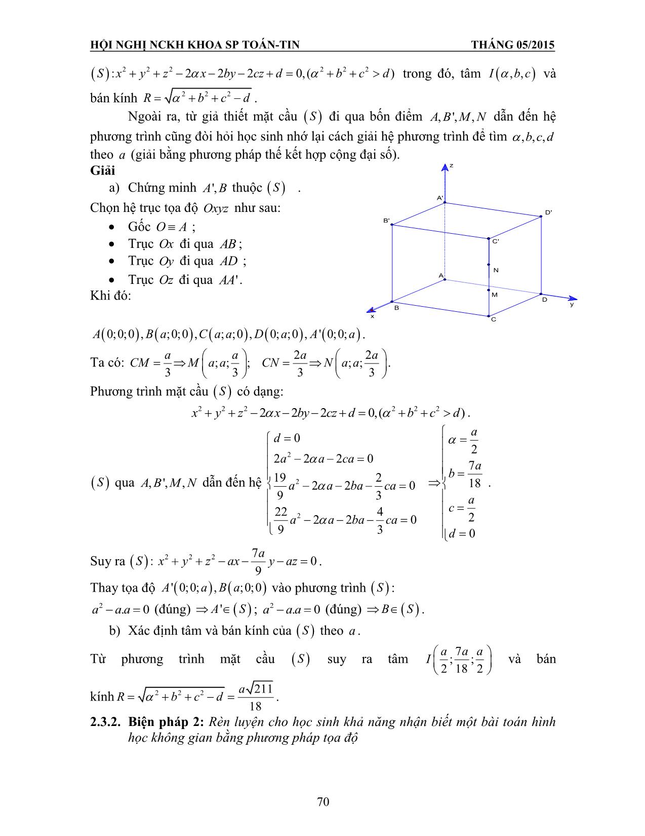 Một số biện pháp bồi dưỡng năng lực vận dụng phương pháp tọa độ vào một số dạng toán hình học không gian Trung học Phổ thông trang 3