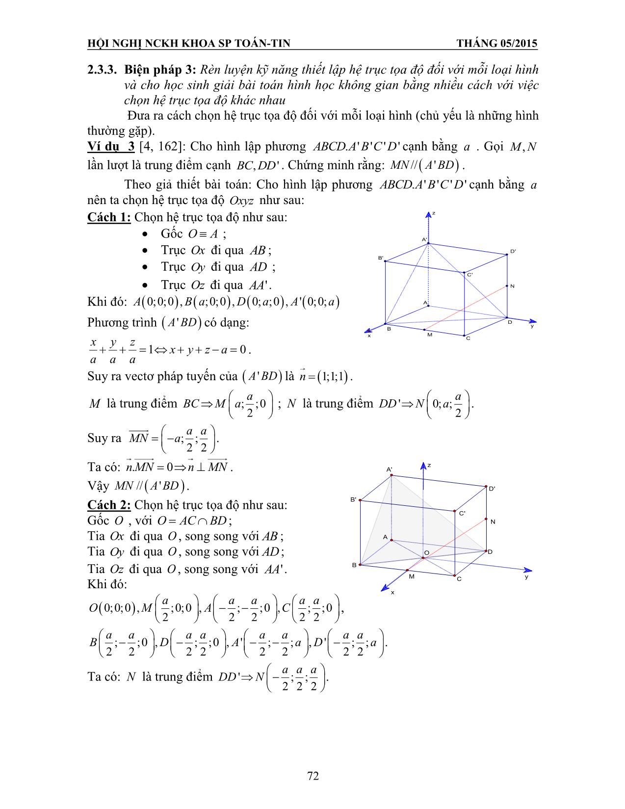 Một số biện pháp bồi dưỡng năng lực vận dụng phương pháp tọa độ vào một số dạng toán hình học không gian Trung học Phổ thông trang 5