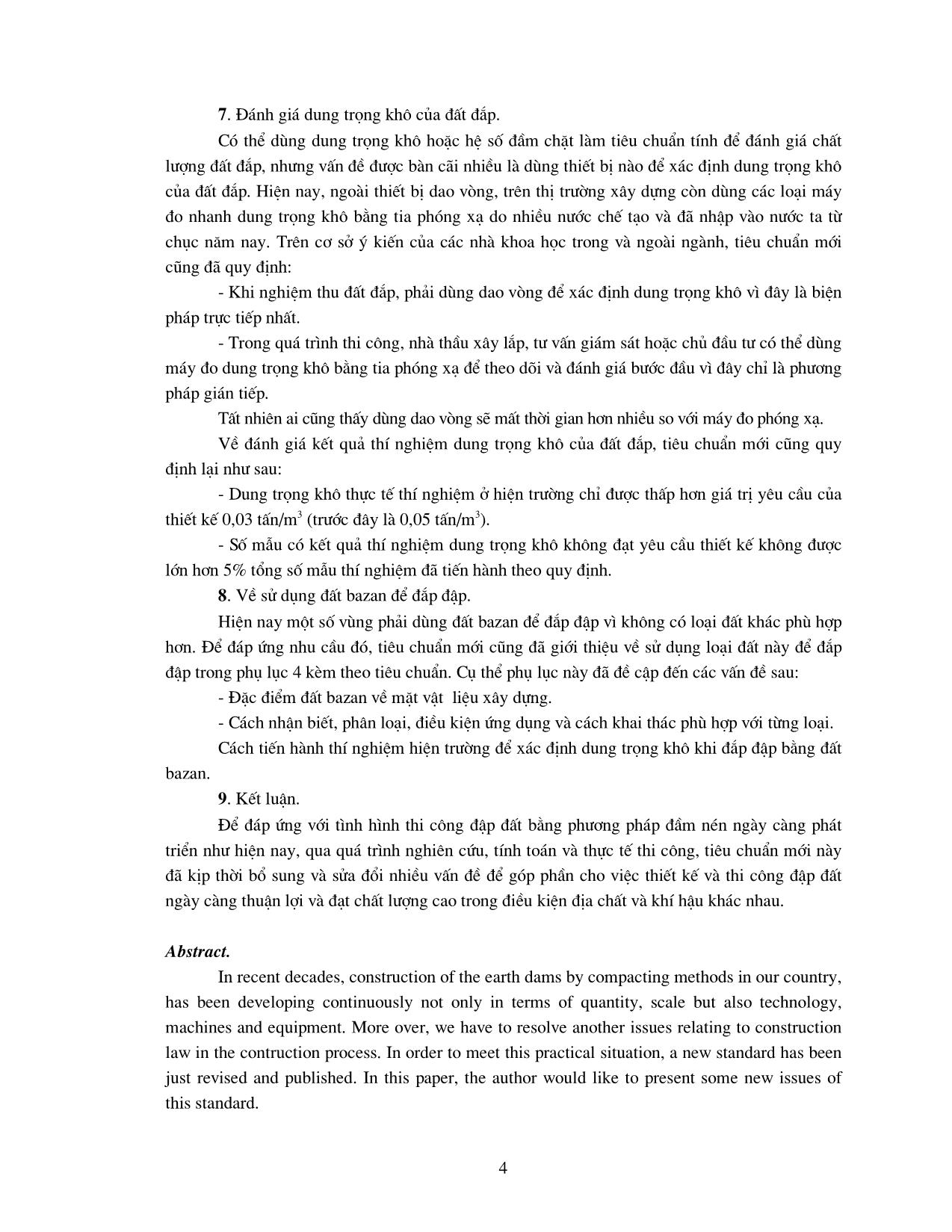Một số vấn đề mới đã được giới thiệu trong tiêu chuẩn thi công đập đất đầm nén 14TCN - 20 - 2004 trang 4