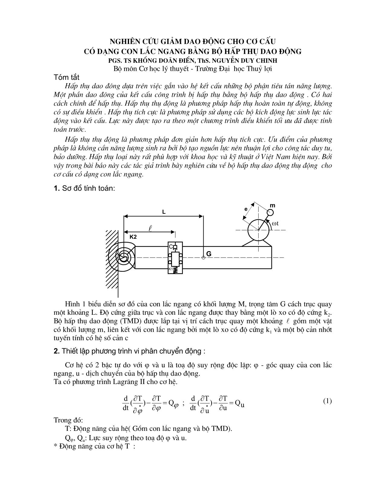 Nghiên cứu giảm dao động cho cơ cấu có dạng con lắc ngang bằng bộ hấp thụ dao động trang 1