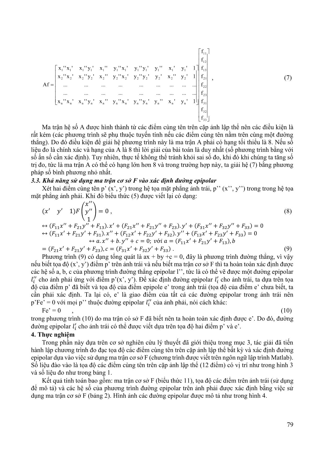 Nghiên cứu khả năng sử dụng ma trận cơ sở trong việc xác định đường epipolar phục vụ tự động tìm điểm cùng tên trên cặp ảnh lập thể trang 4