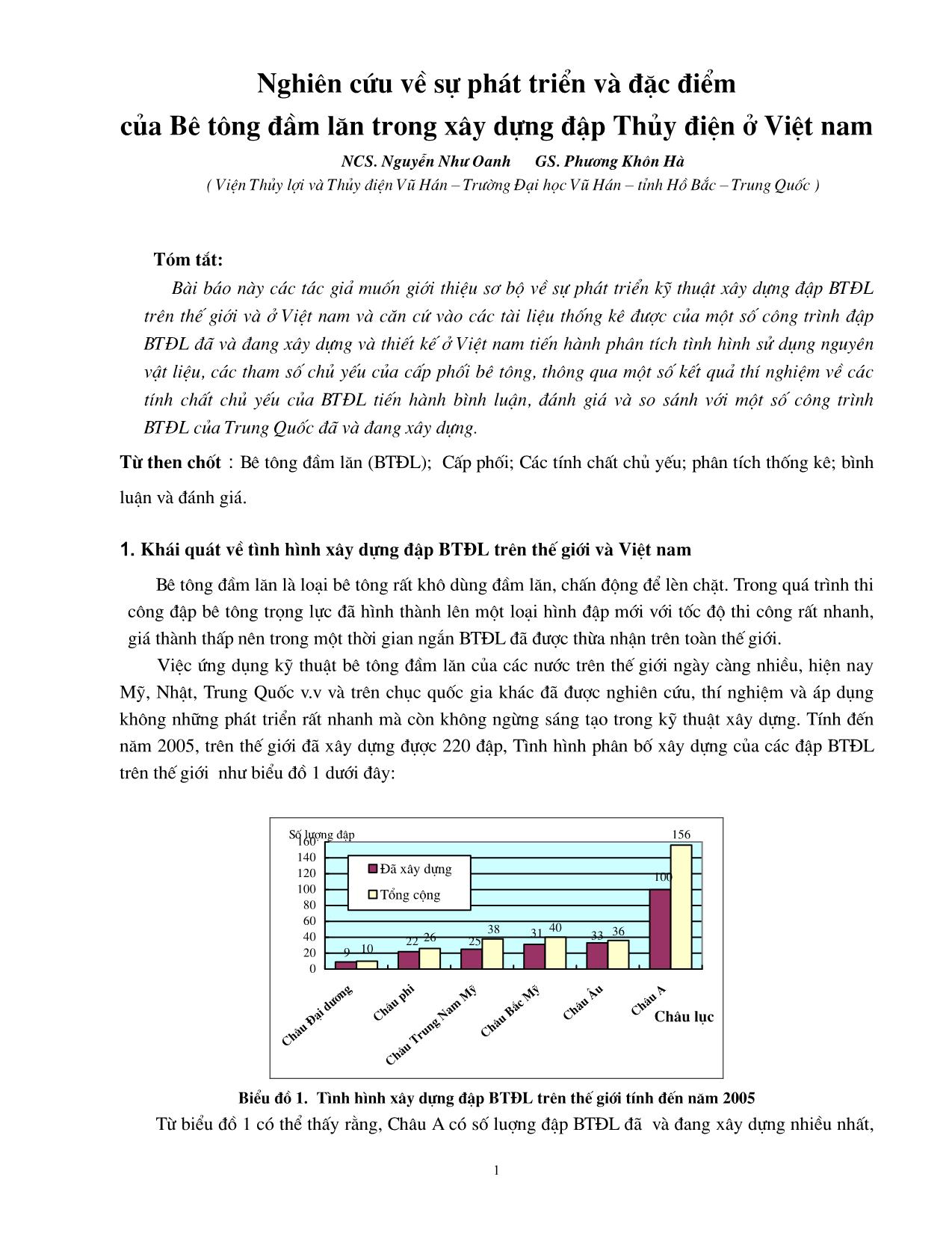 Nghiên cứu về sự phát triển và đặc điểm của bê tông đầm lăn trong xây dựng đập thủy điện ở Việt nam trang 1