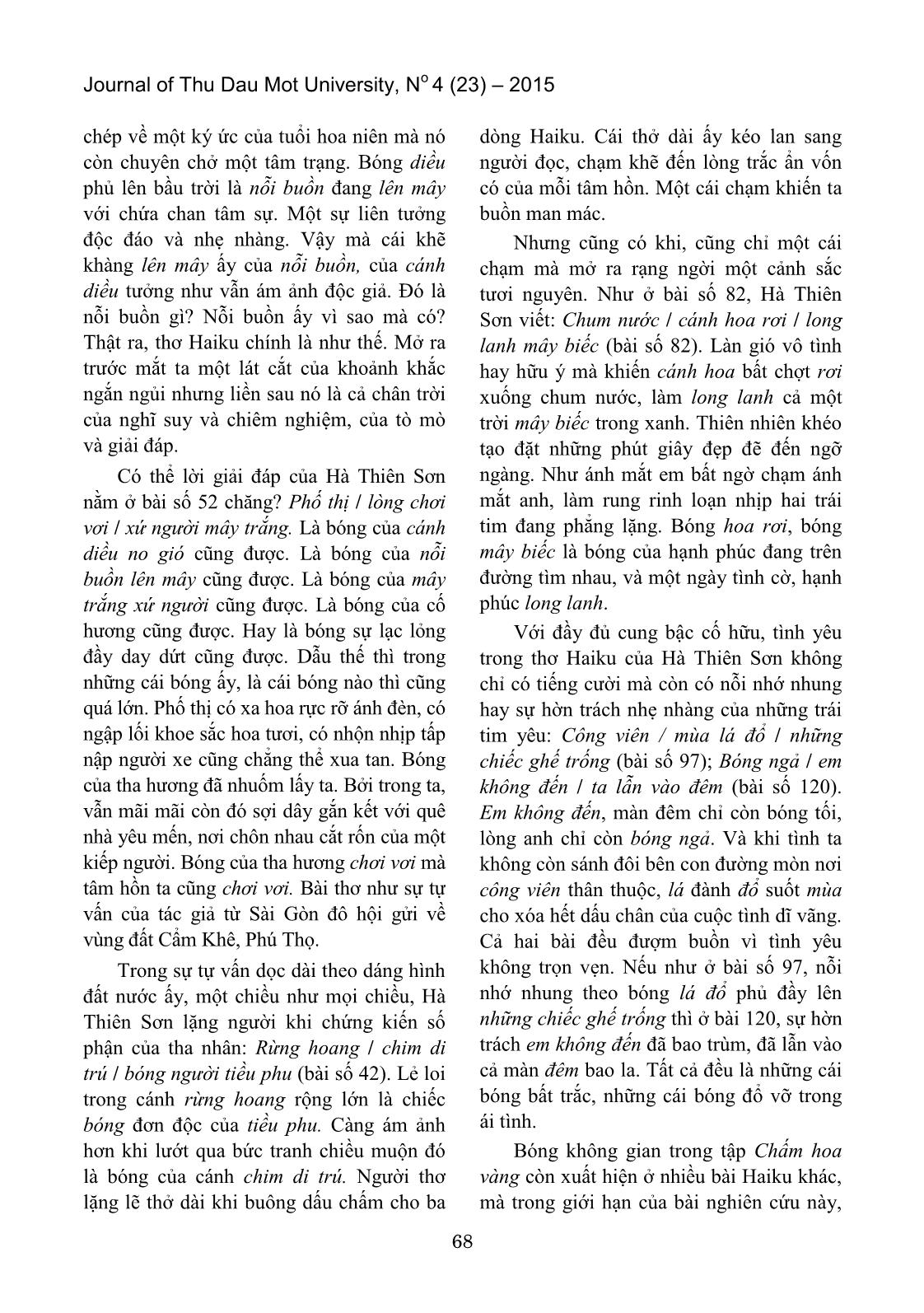 Nỗi ám ảnh của những cái bóng trong tập thơ Haiku chấm hoa vàng của Hà Thiên Sơn trang 4