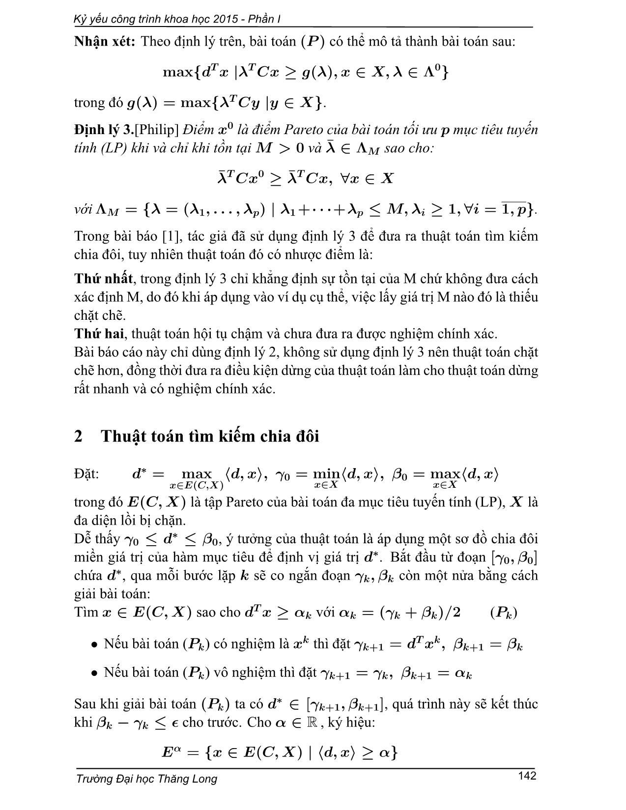 Phương pháp chia đôi giải bài toán tối ưu trên tập Pareto tuyến tính trang 2