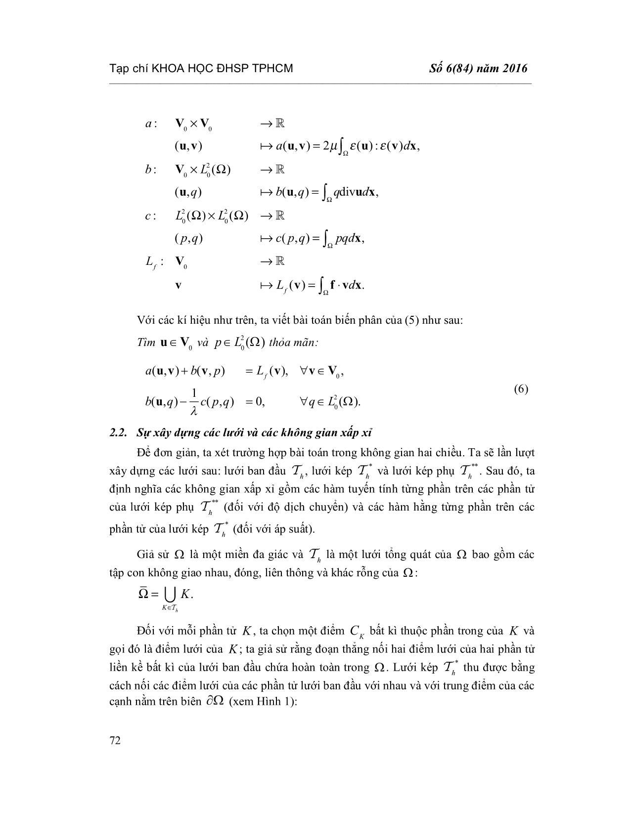 Phương pháp phần tử hữu hạn trung tâm bậc thấp cho bài toán đàn hồi tuyến tính tại trạng thái gần như không nén được trang 4