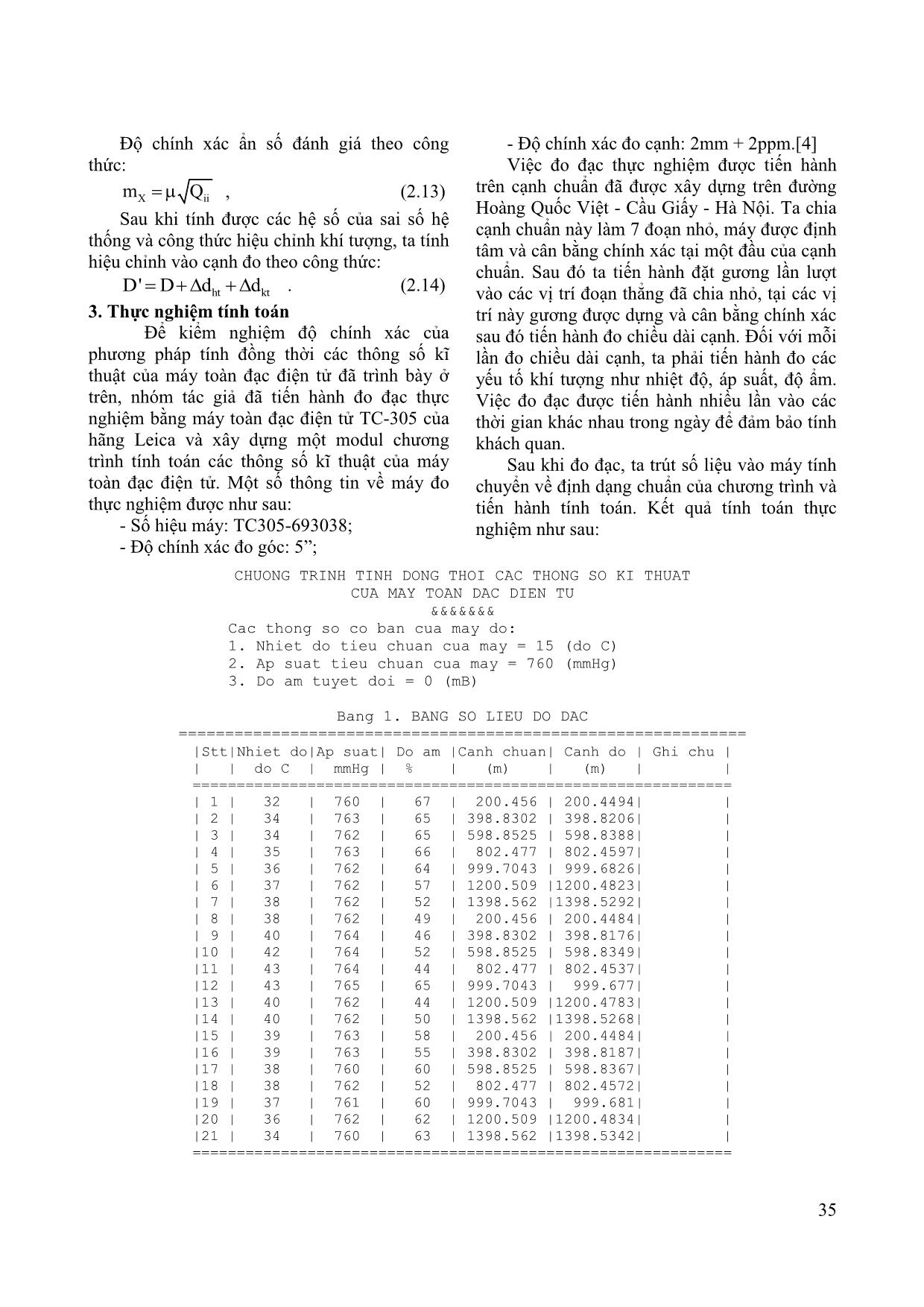 Phương pháp xác định đồng thời các thông số hiệu chỉnh của máy toàn đạc điện tử trong điều kiện Việt Nam trang 3