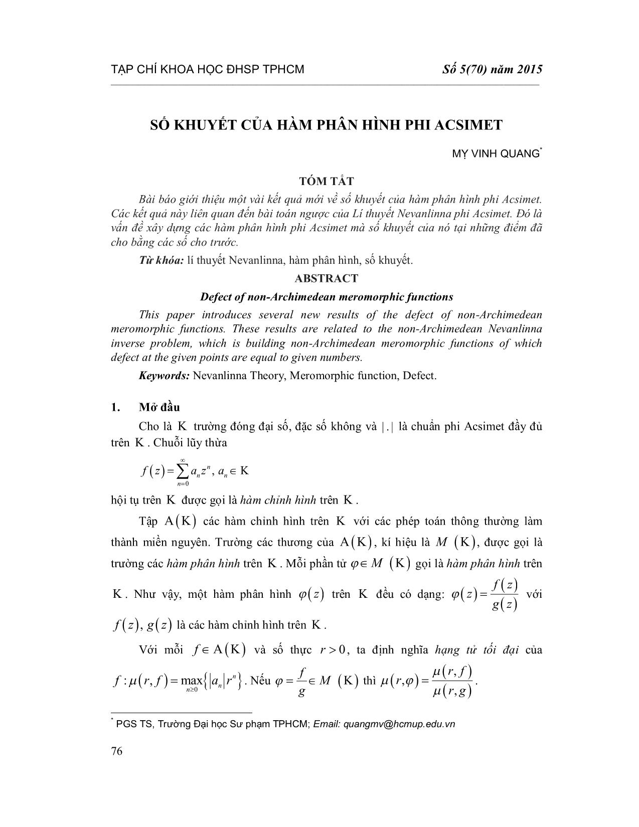 Số khuyết của hàm phân hình phi Acsimet trang 1