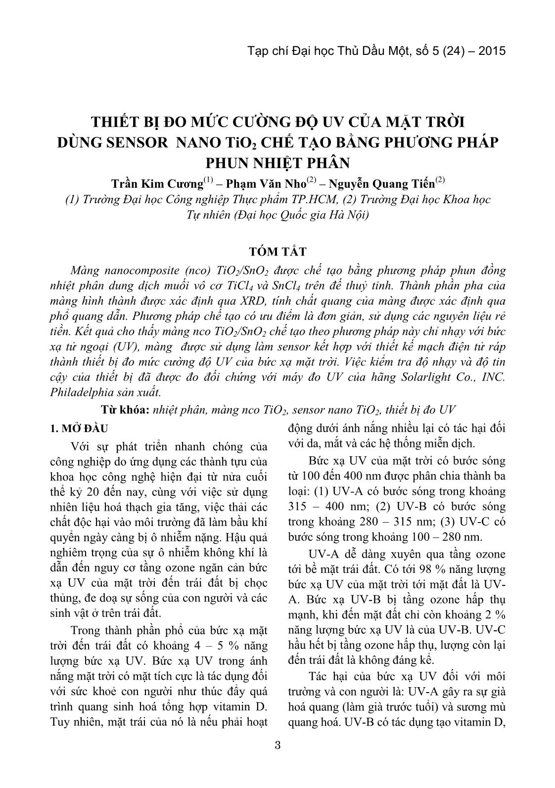 Thiết bị đo mức cường độ UV của mặt trời dùng sensor nano TiO2 chế tạo bằng phương pháp phun nhiệt phân trang 1