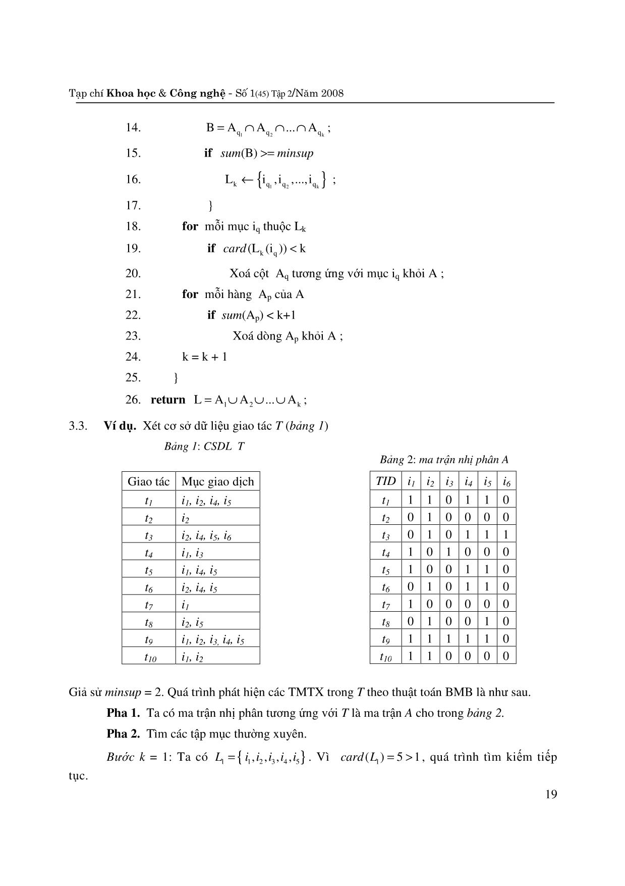 Thuật toán khai phá tập mục thường xuyên dựa trên ma trận nhị phân trang 5