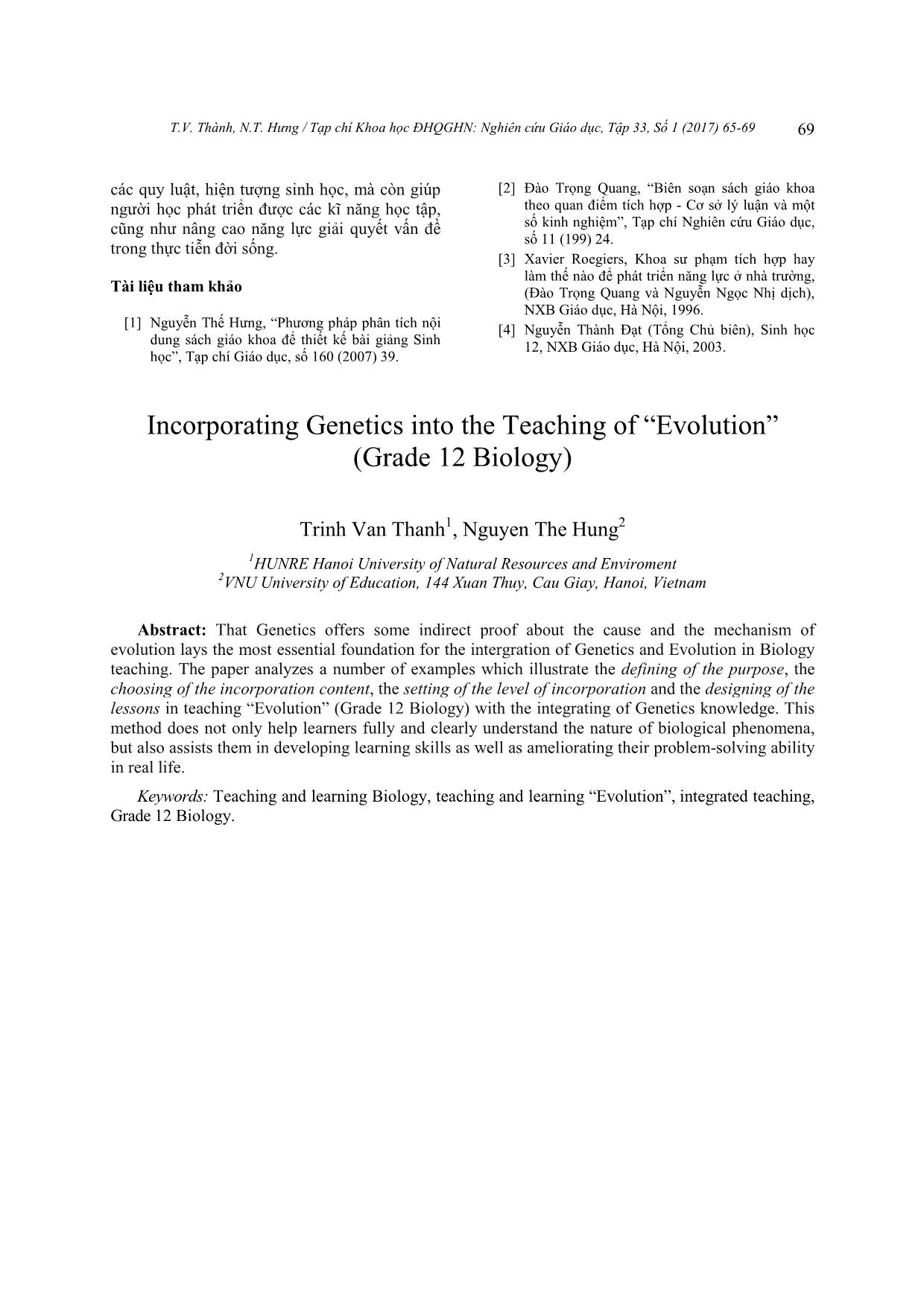 Tích hợp kiến thức Di truyền học trong dạy học Tiến hóa (Sinh học 12) trang 5