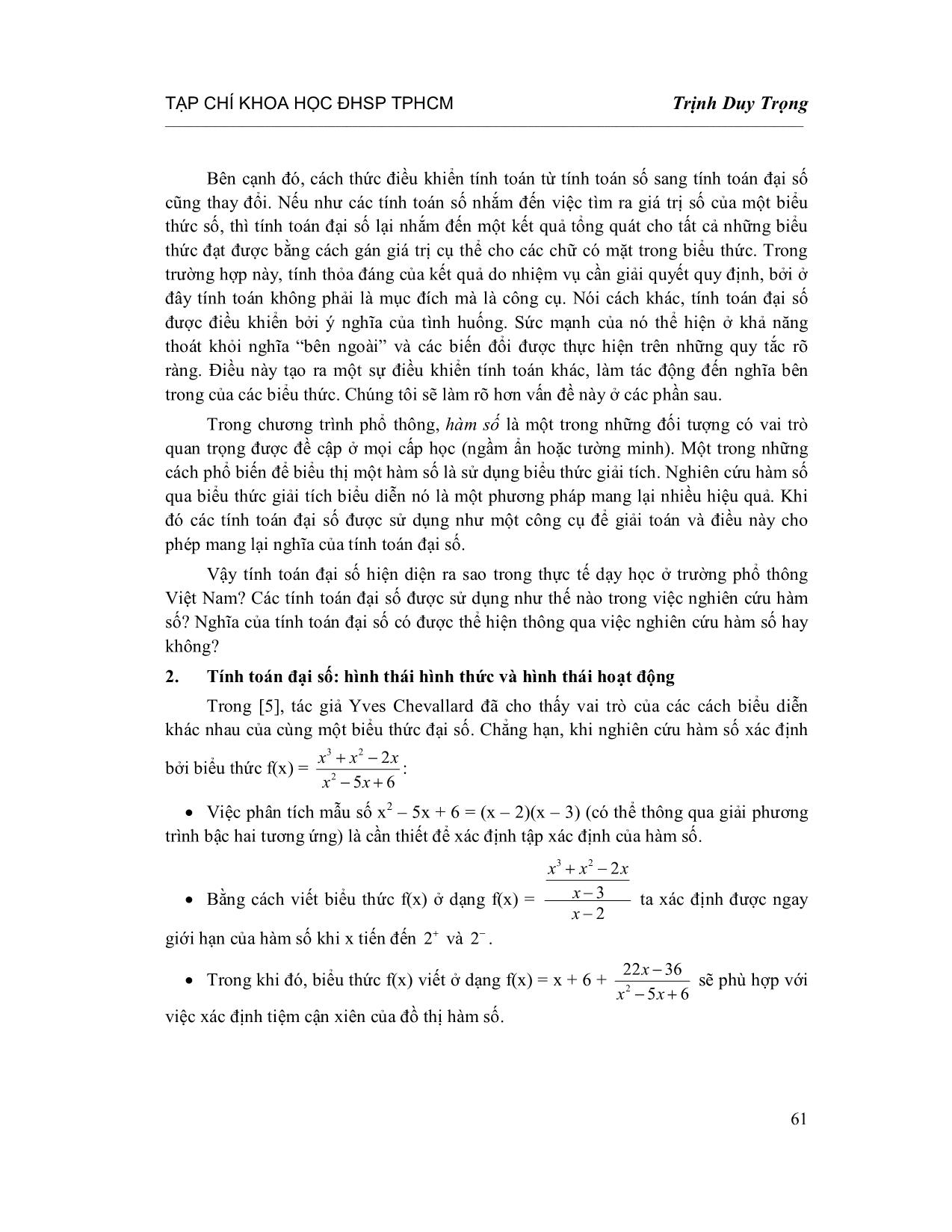 Tính toán đại số trong dạy học hàm số ở trường Phổ thông trang 2