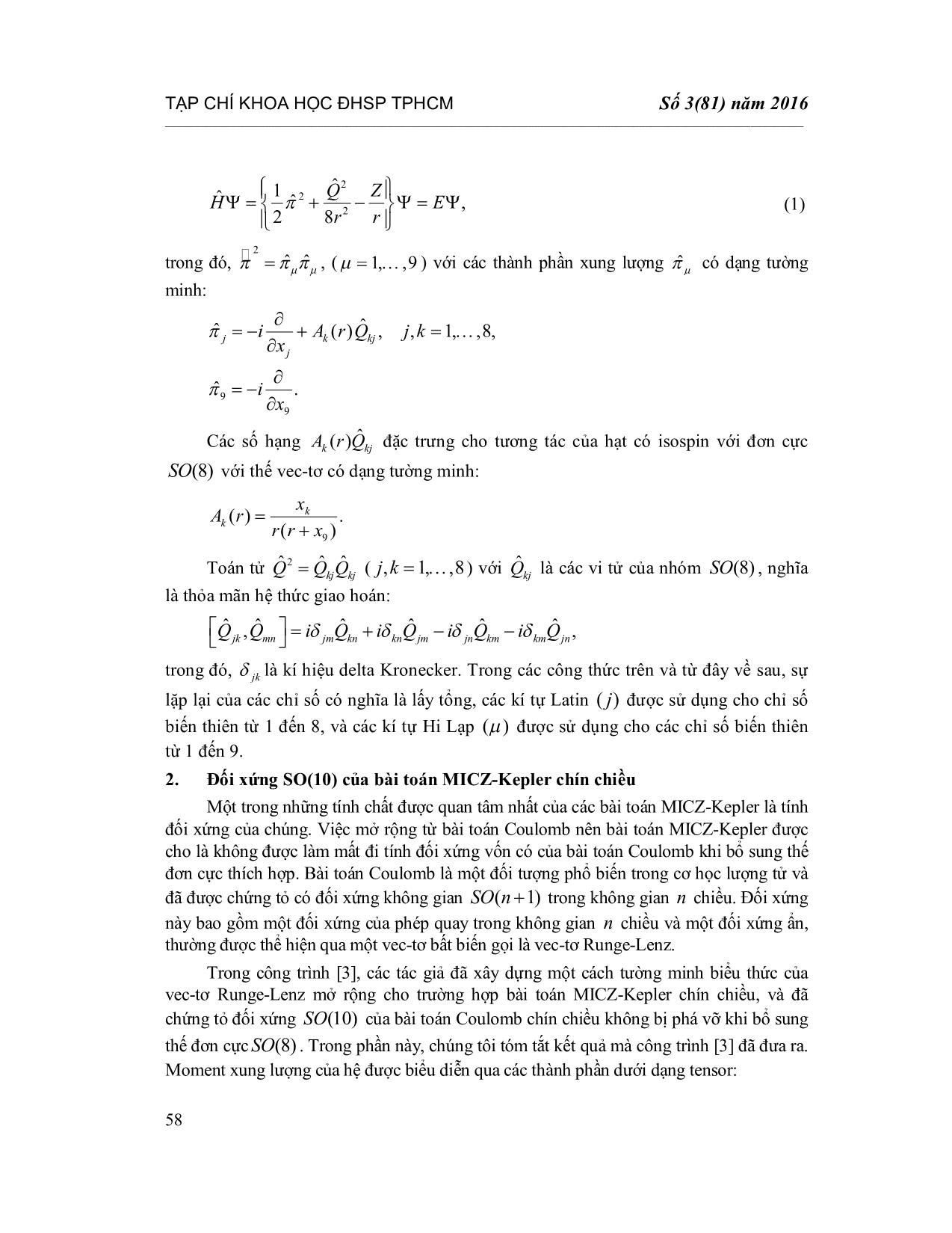 Toán tử Casimir C2 cho nhóm đối xứng SO(10) của bài toán Micz-Kepler chín chiều trang 2