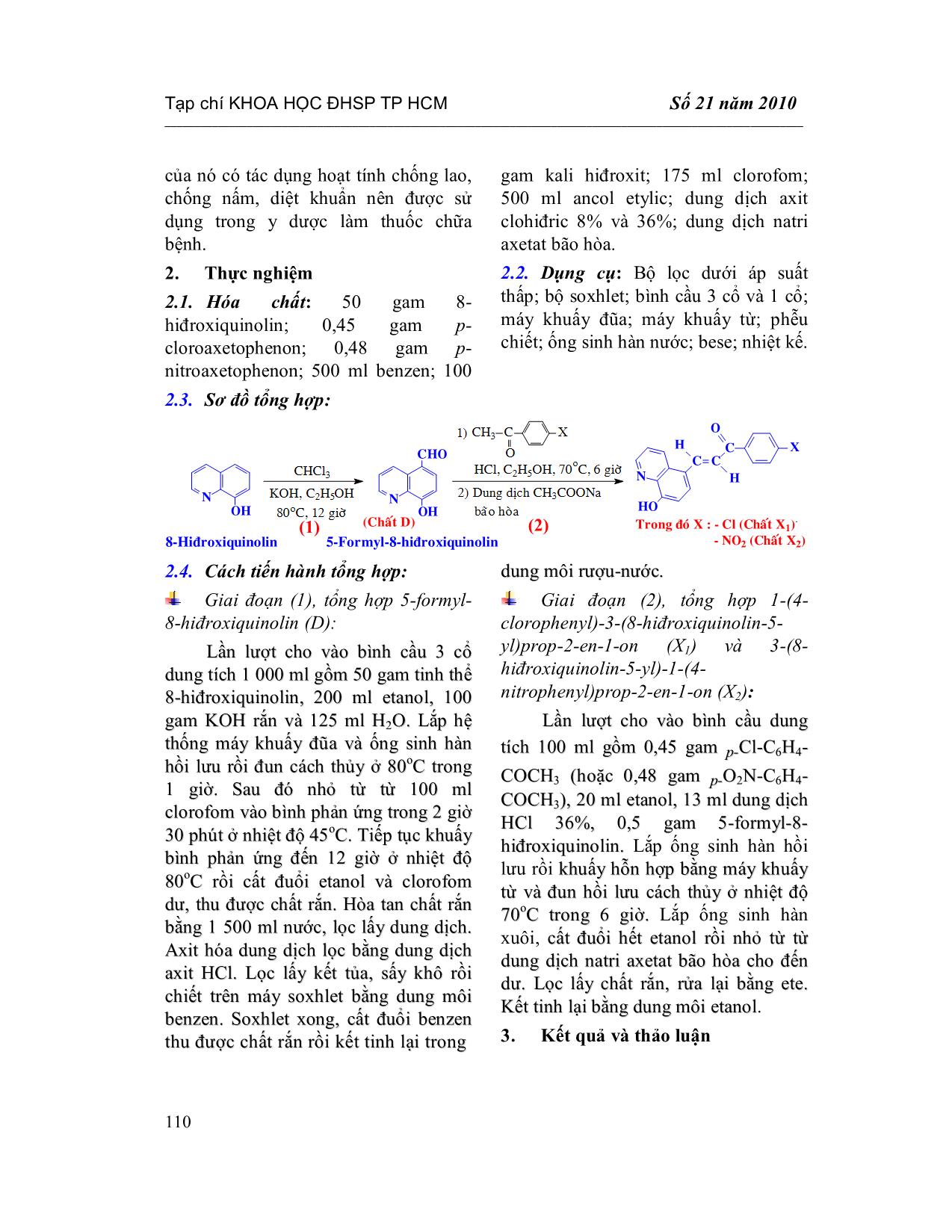 Tổng hợp, phân tích phổ hồng ngoại (IR) và phổ cộng hưởng từ proton (1h-Nmr) của 1-(4-clorophenyl)-3-(8-hiđroxiquinolin-5-yl)prop-2-en-1-on và 3-(8-hiđroxiquinolin-5-yl)-1-(4-nitrophenyl)prop-2-en-1-on trang 2