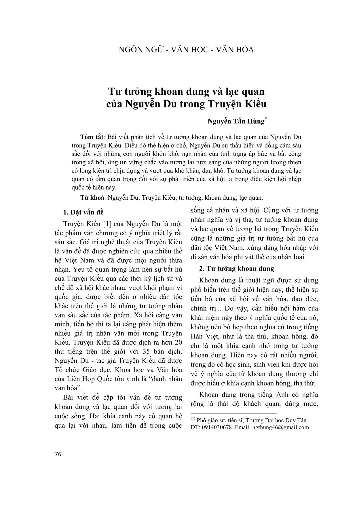 Tư tưởng khoan dung và lạc quan của Nguyễn Du trong Truyện Kiều trang 1