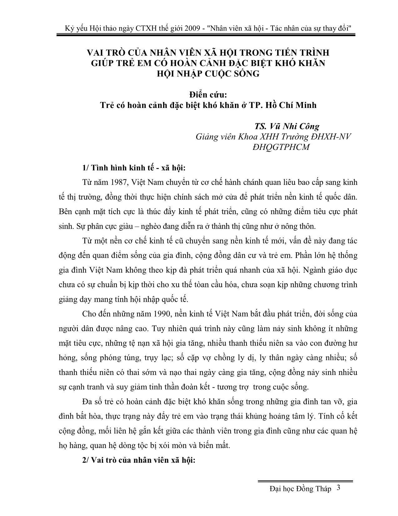 Vai trò của nhân viên xã hội trong tiến trình giúp trẻ em có hoàn cảnh đặc biệt khó khăn hội nhập cuộc sống trang 1