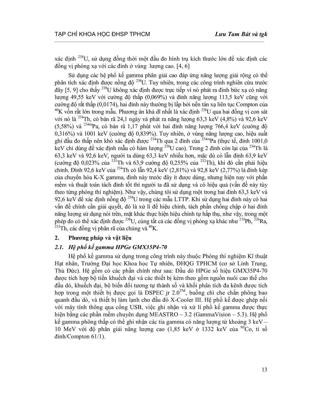 Xác định nồng độ đồng vị phóng xạ 238U trong mẫu lương thực thực phẩm bằng phổ kế gamma phân giải cao trang 2