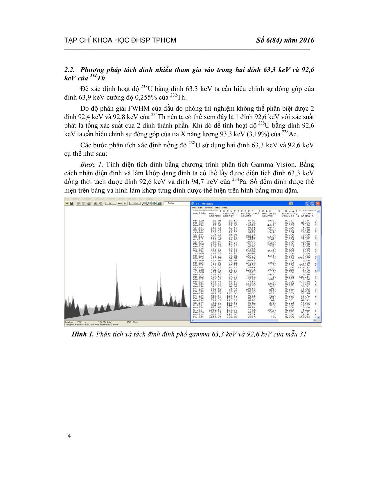 Xác định nồng độ đồng vị phóng xạ 238U trong mẫu lương thực thực phẩm bằng phổ kế gamma phân giải cao trang 3