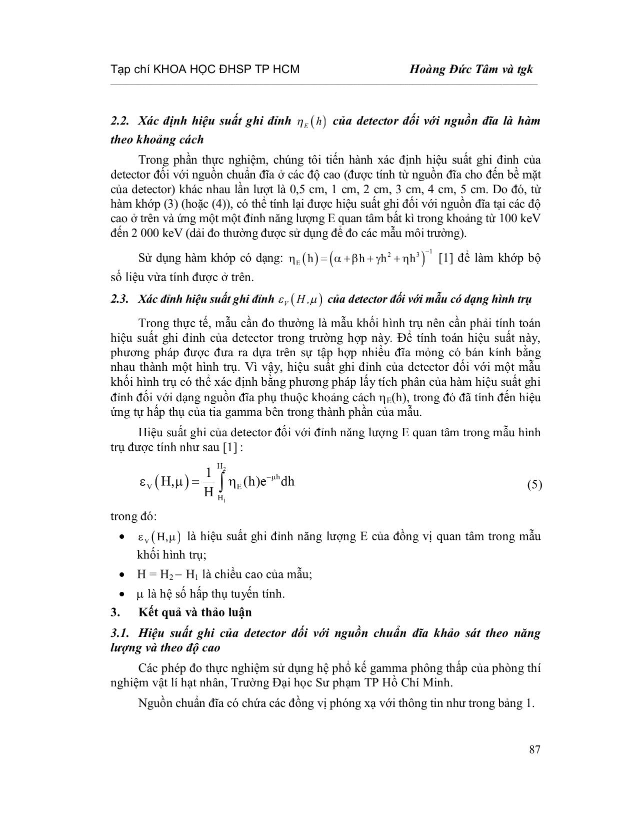 Xây dựng đường cong hiệu suất của hệ phổ kế Gamma sử dụng nguồn chuẩn đĩa cho phòng thí nghiệm vật lí hạt nhân của trường đại học sư phạm thành phố Hồ Chí Minh trang 3