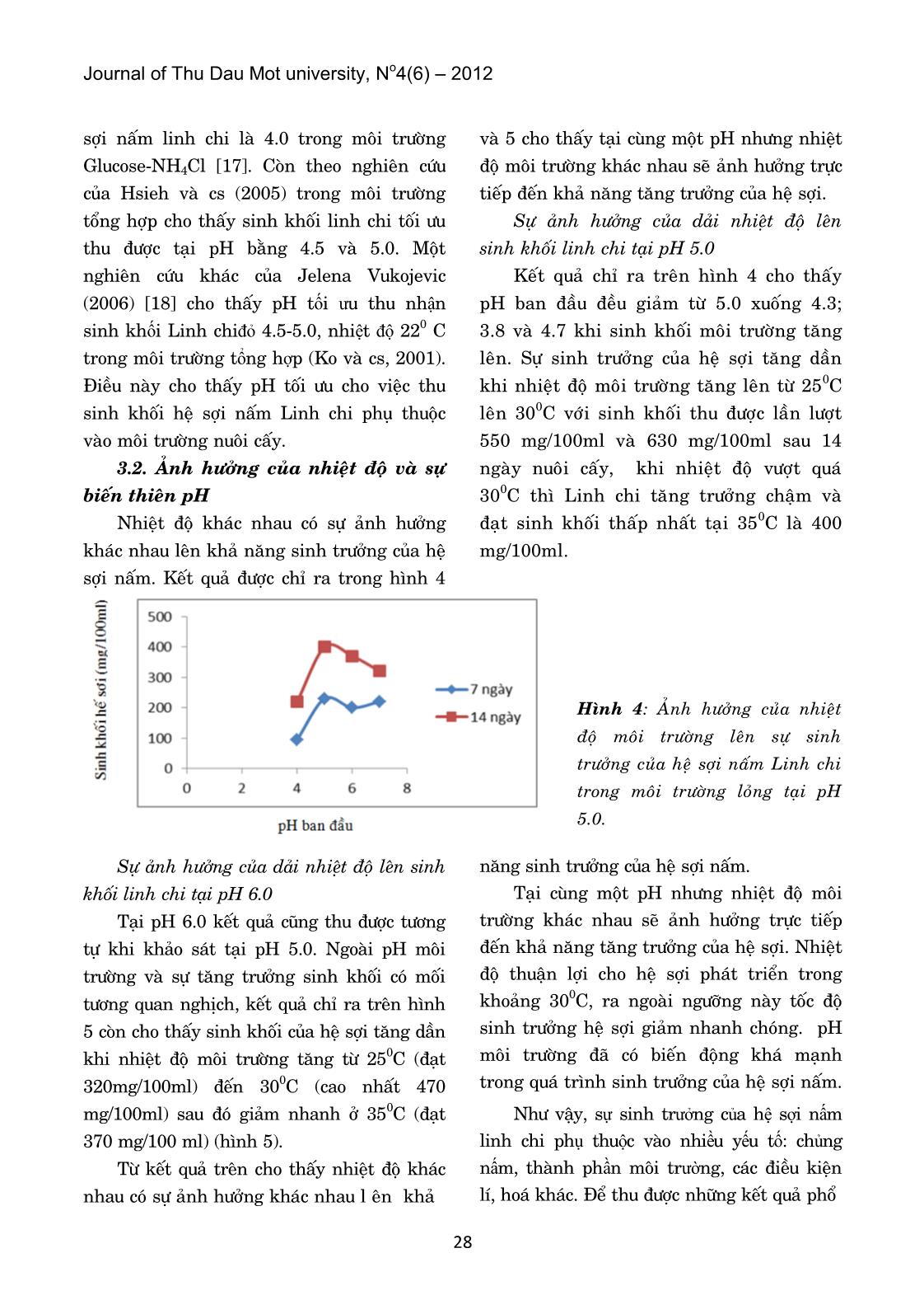 Ảnh hưởng của Ph và nhiệt độ lên sự sinh trưởng của hệ sợi nấm linh chi trong điều kiện nuôi cấy huyền phu trang 4