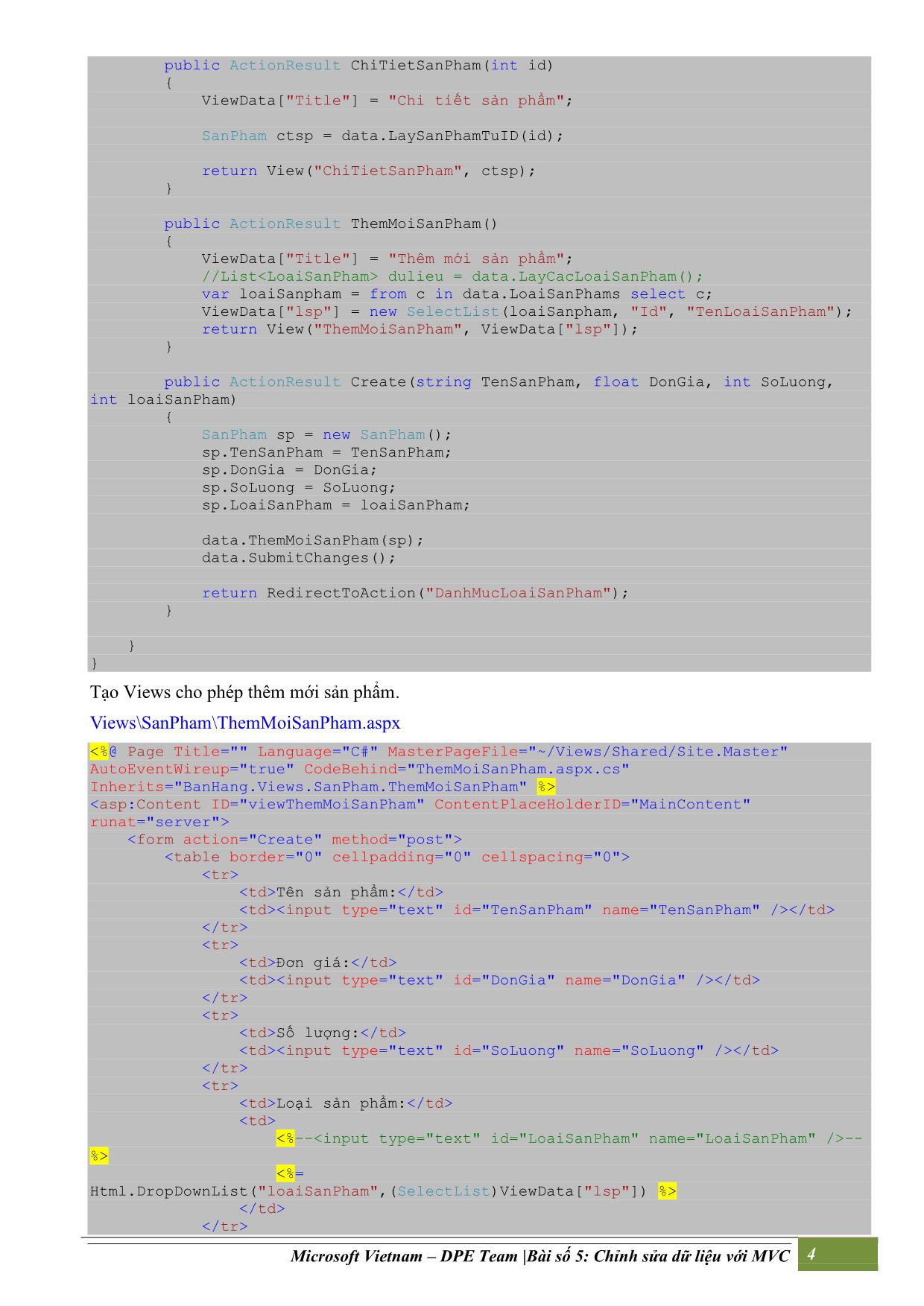 Bài giảng ASP.NET - Bài 5: Chỉnh sửa dữ liệu với MVC trang 4