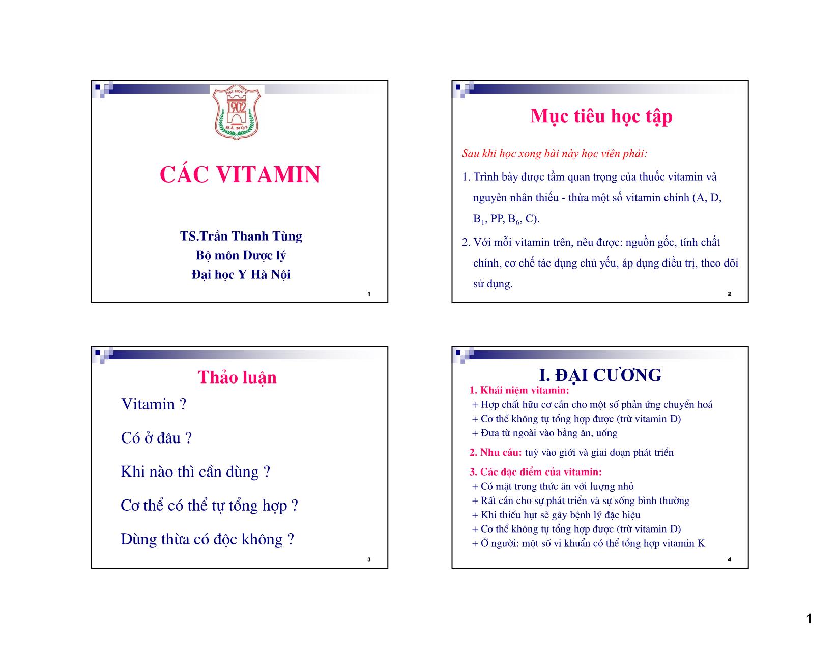 Bài giảng Các Vitamin trang 1