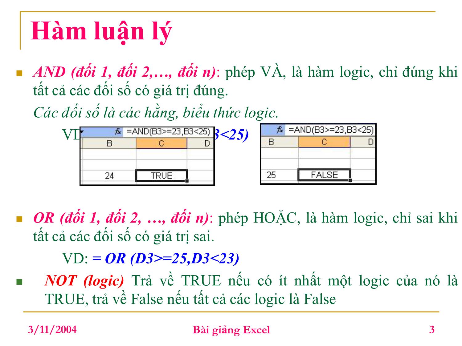 Bài giảng Công thức trong Excel - Chương 2: Hàm và biểu thức trong Excel trang 3