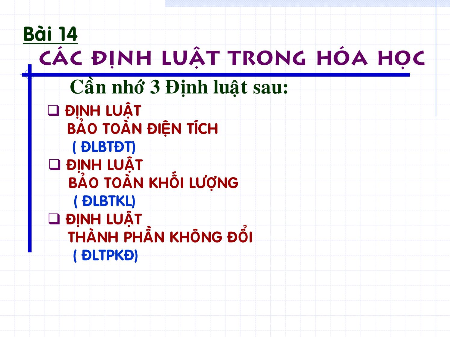 Bài giảng Hóa đại cương vô cơ - Bài 14: Các định luật trong hóa học trang 2