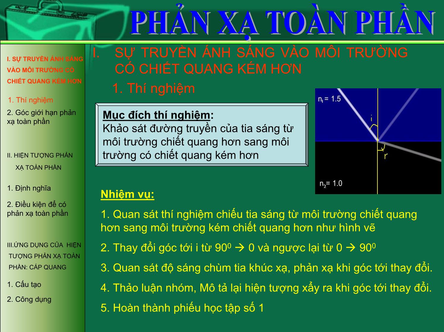 Bài giảng Vật lí Lớp 11 - Bài 27: Phản xạ toàn phần trang 4